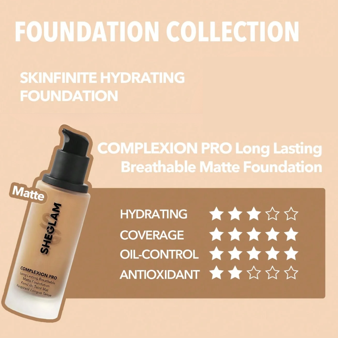 Sheglam Complexion Pro: Long-Lasting, Breathable Matte Foundation in Porcelain - Flavless.com