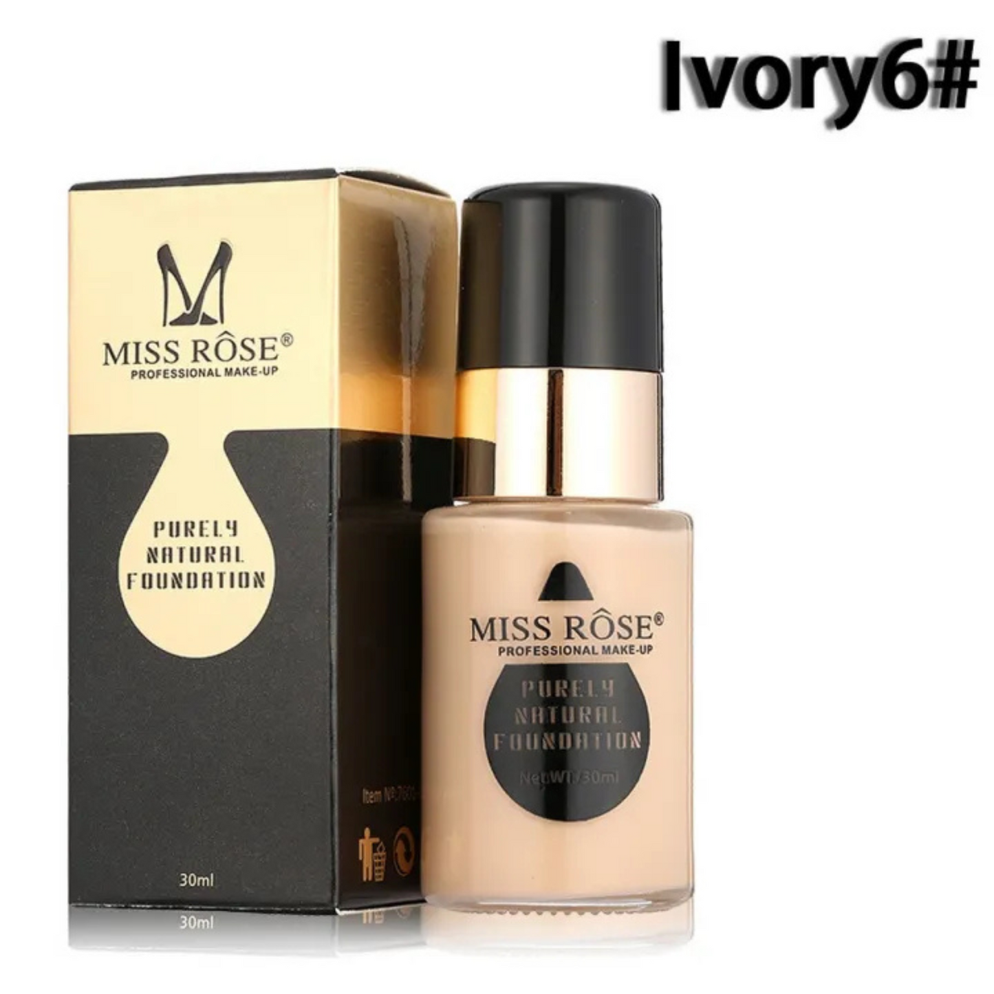 Miss Rose Waterproof Moisturizing Oil Free Full Coverage Deep Whitener Liquid Foundation 30Ml