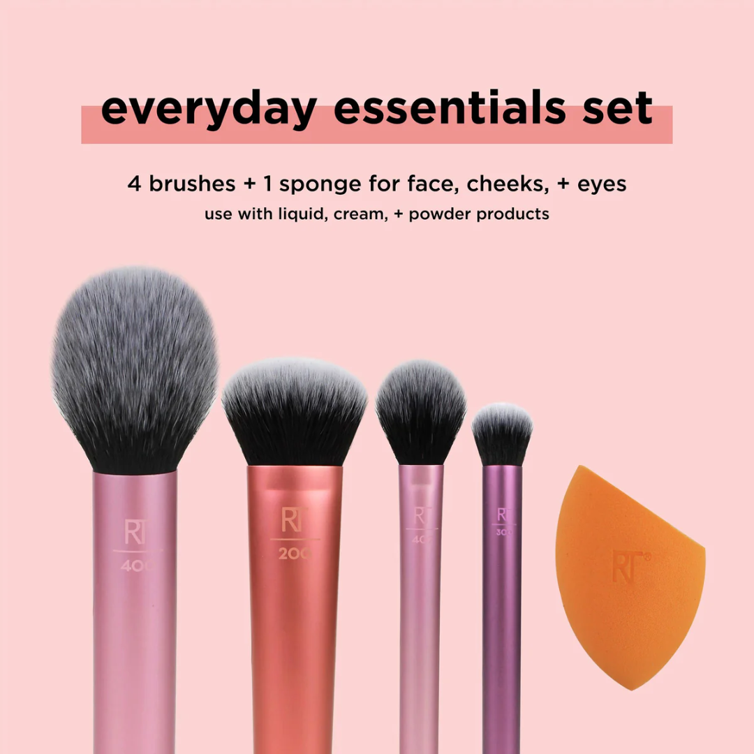 Real Techniques Everyday Essentials Makeup Brush Set: 5-Piece Kit for Flawless Face & Eyes - Flavless.com